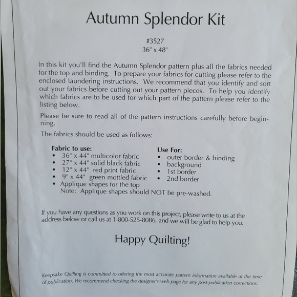 NWT Quilting Kit "Autumn Splendor" - Picture 7 of 8
